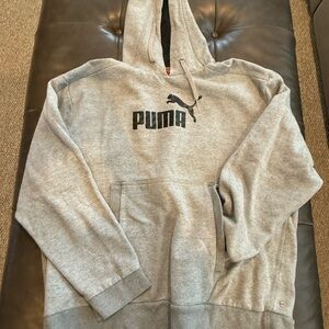 Puma light heatherd grey with black logo hoodie
